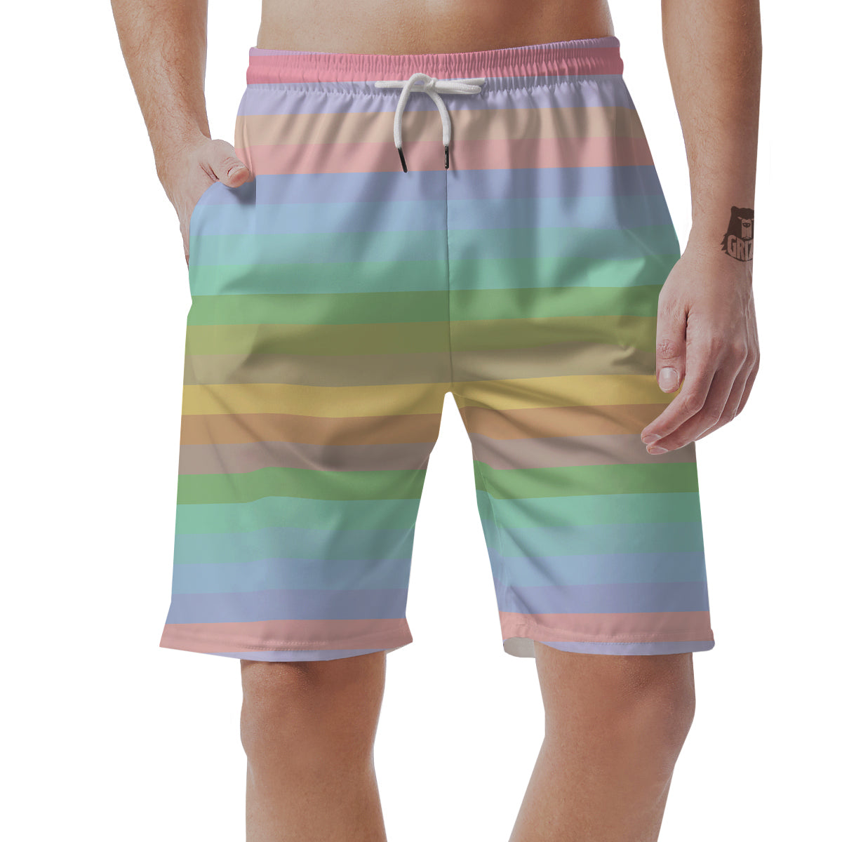 Stiped Rainbow Pastel Print Men's Shorts-grizzshop