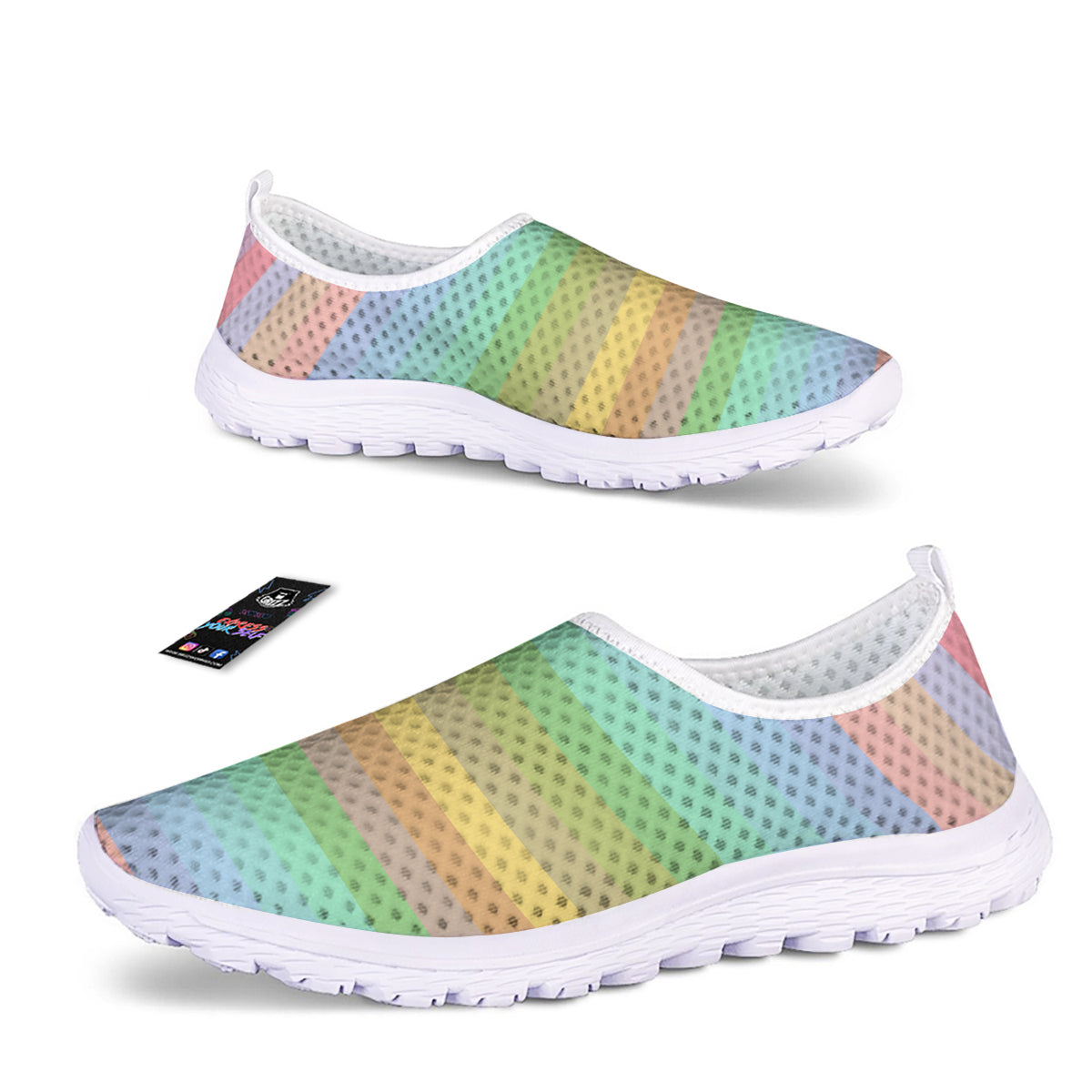 Stiped Rainbow Pastel Print Nurse Shoes-grizzshop