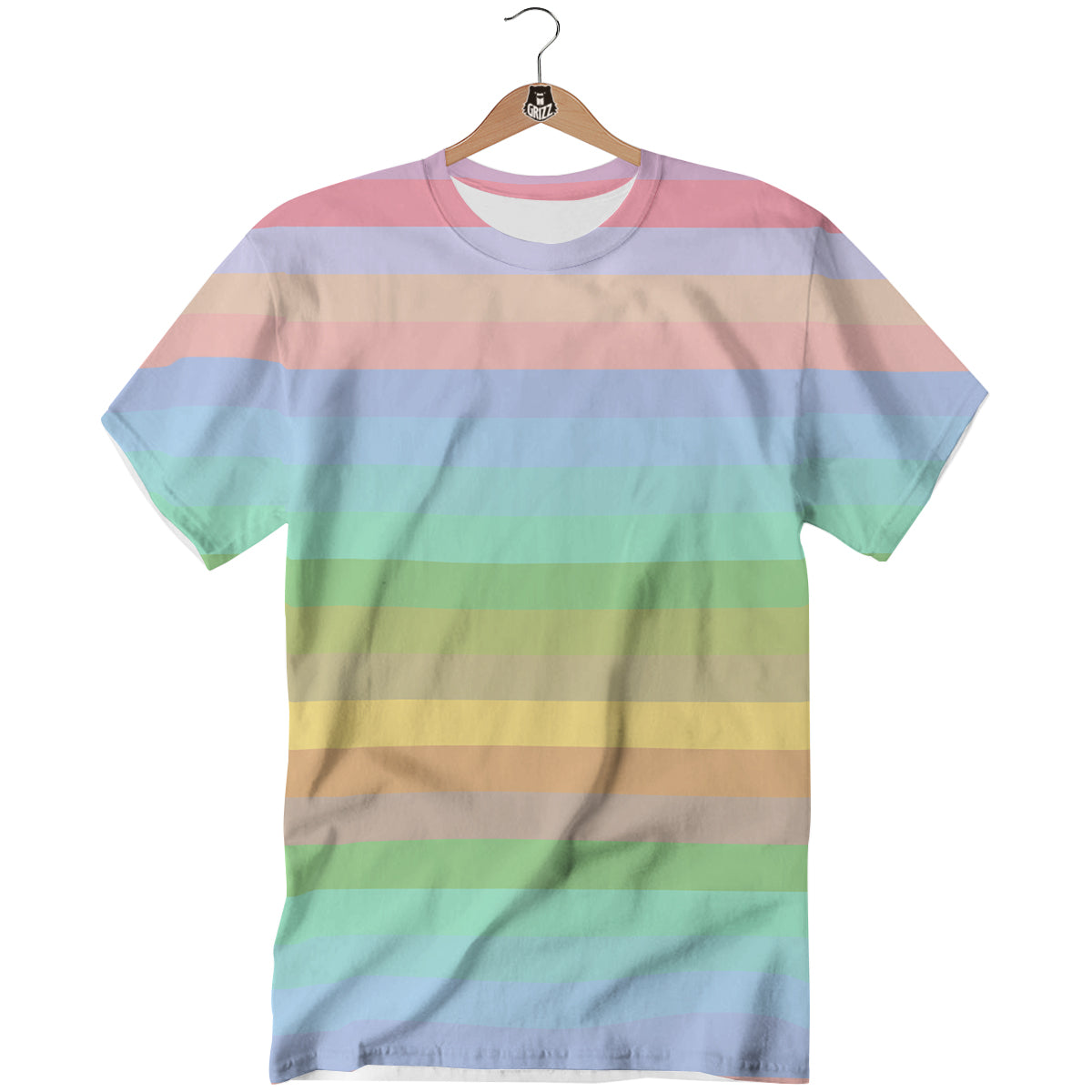 Stiped Rainbow Pastel Print T-Shirt-grizzshop