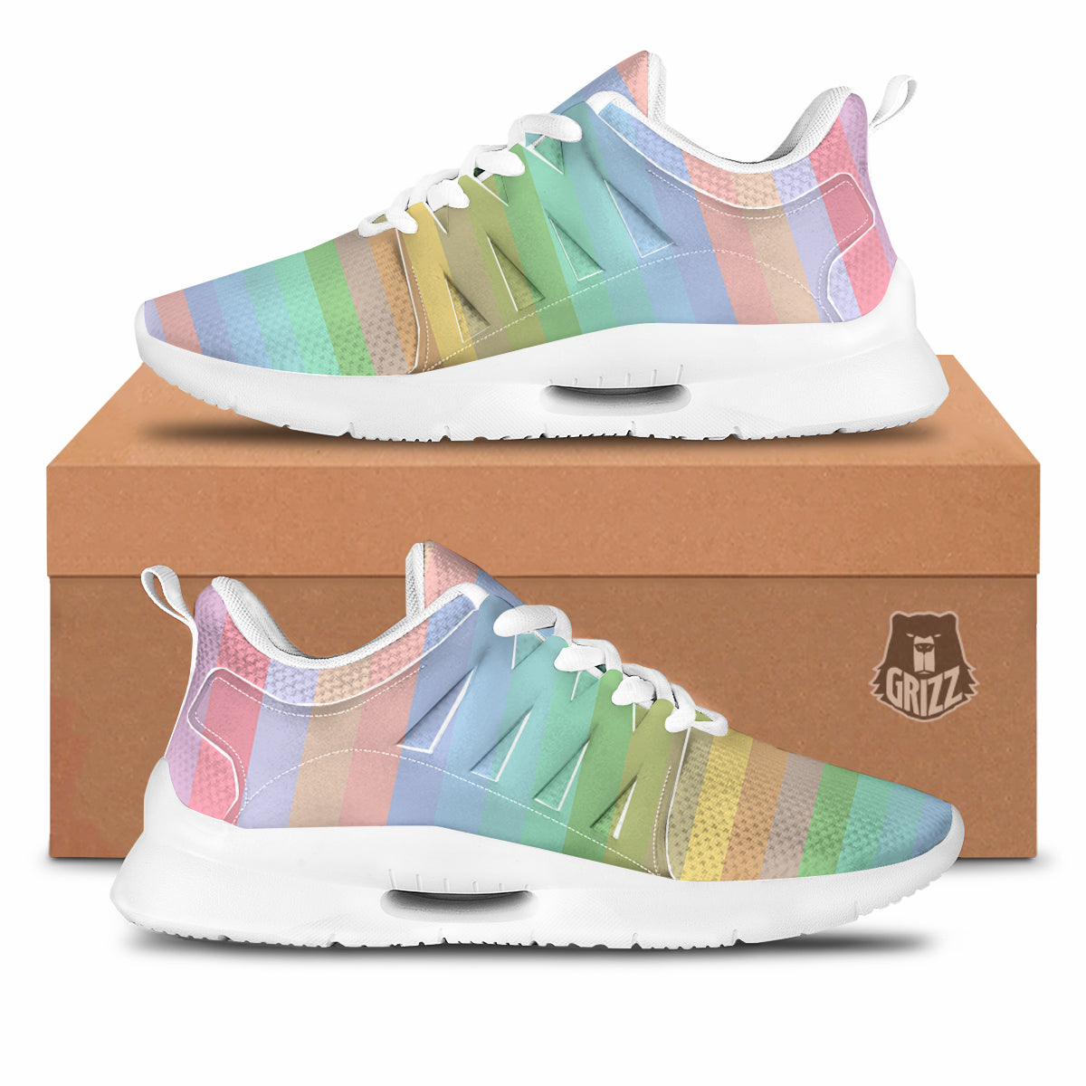 Stiped Rainbow Pastel Print Tennis Shoes-grizzshop