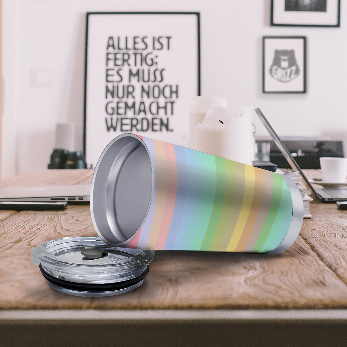 Stiped Rainbow Pastel Print Tumbler-grizzshop