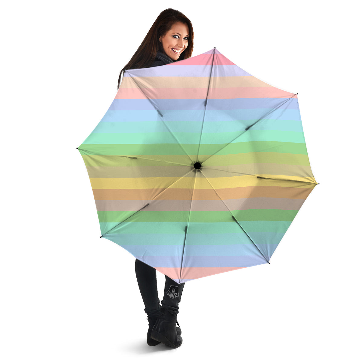 Stiped Rainbow Pastel Print Umbrella-grizzshop