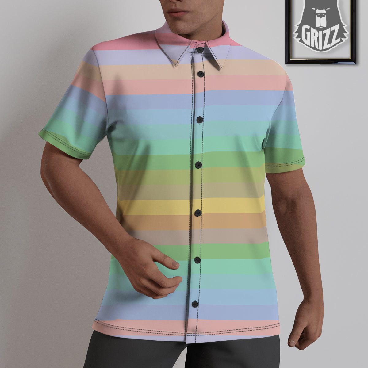 Stiped Rainbow Pastel Print Untucked Shirts-grizzshop