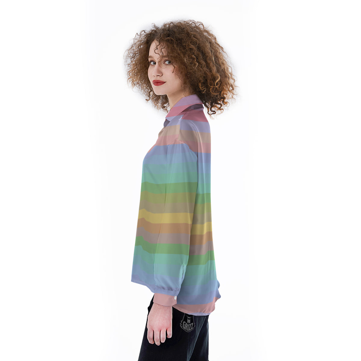 Stiped Rainbow Pastel Print Women's Long Sleeve Shirts-grizzshop