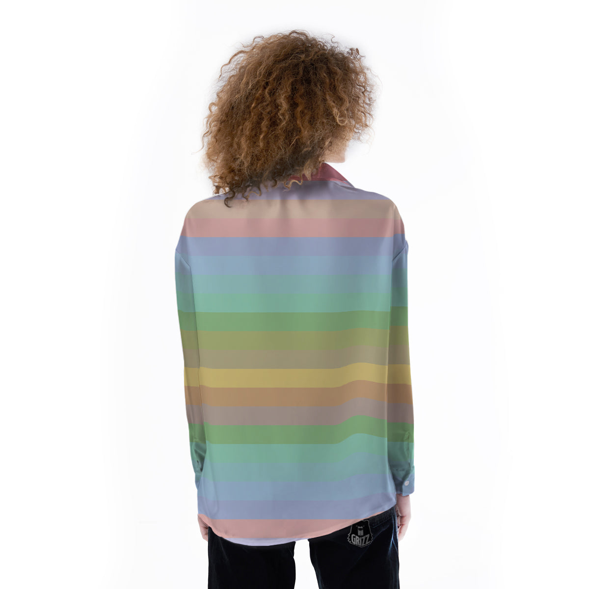 Stiped Rainbow Pastel Print Women's Long Sleeve Shirts-grizzshop