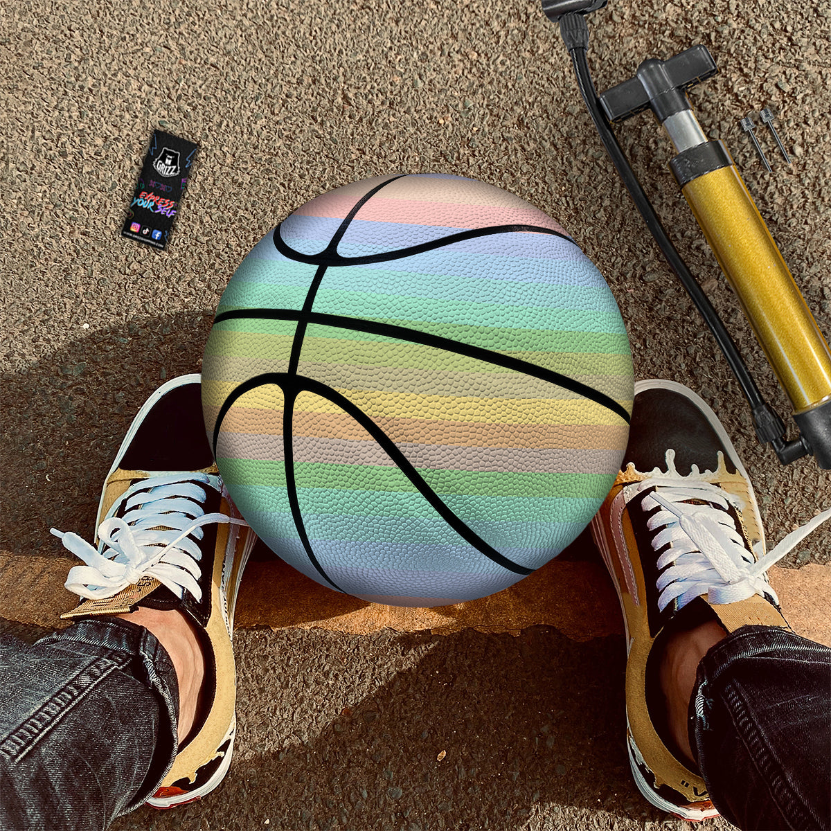 Stiped Rainbow Pastel Print Basketball
