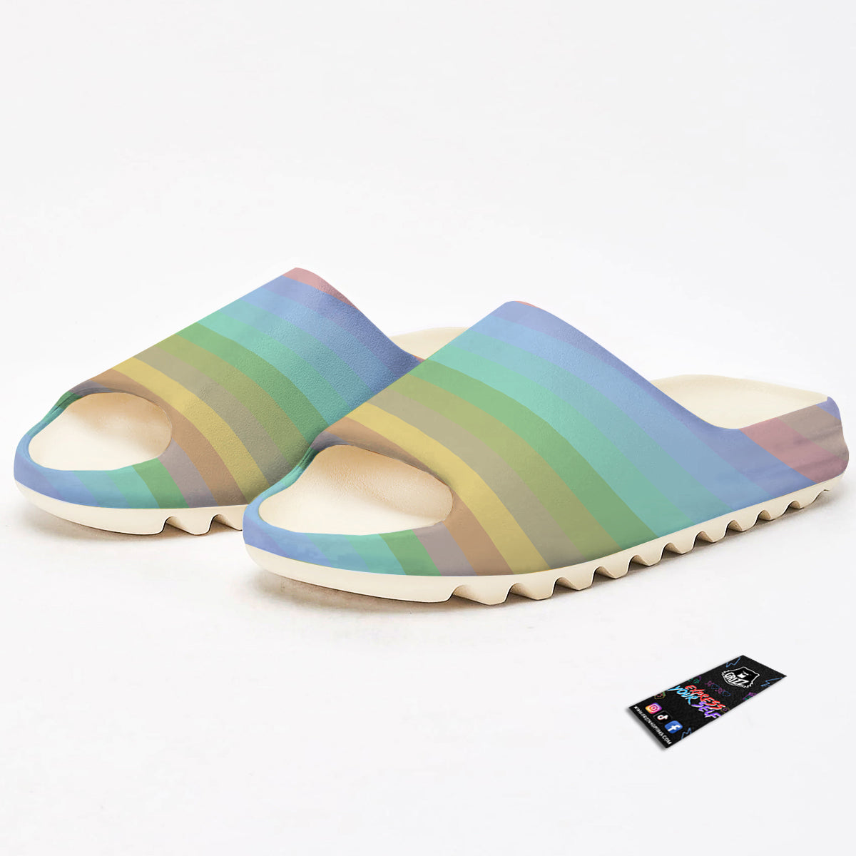 Stiped Rainbow Pastel Print Sandals-grizzshop