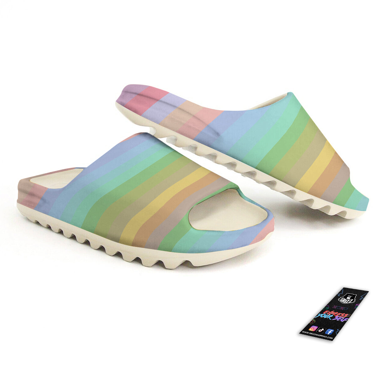 Stiped Rainbow Pastel Print Sandals-grizzshop