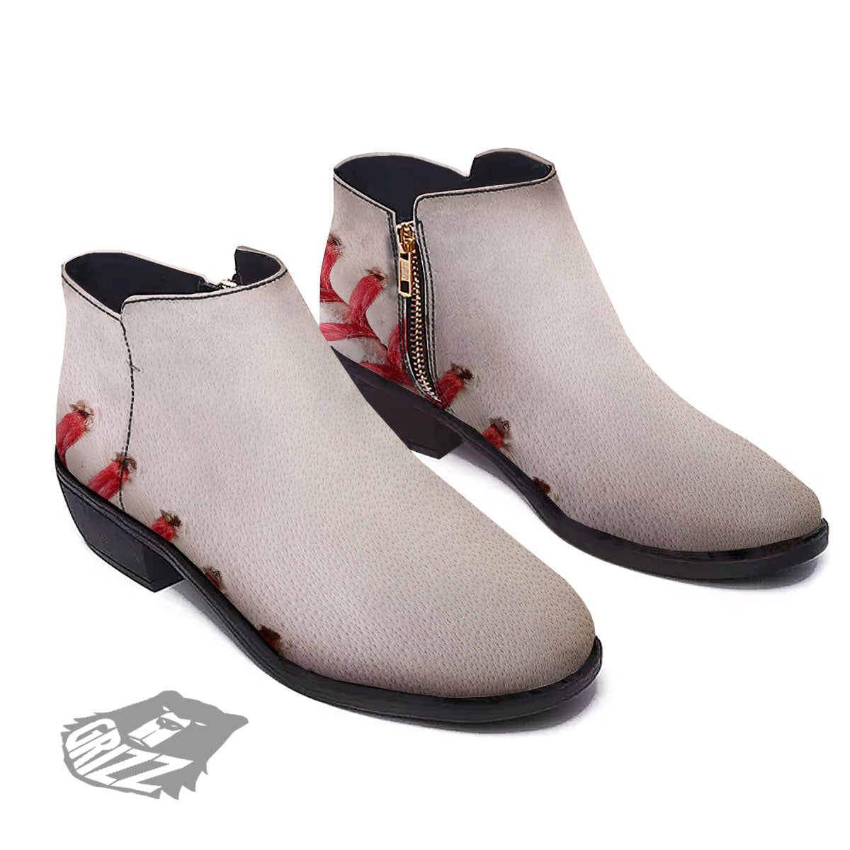 Stitching Baseball Print Ankle Boots-grizzshop