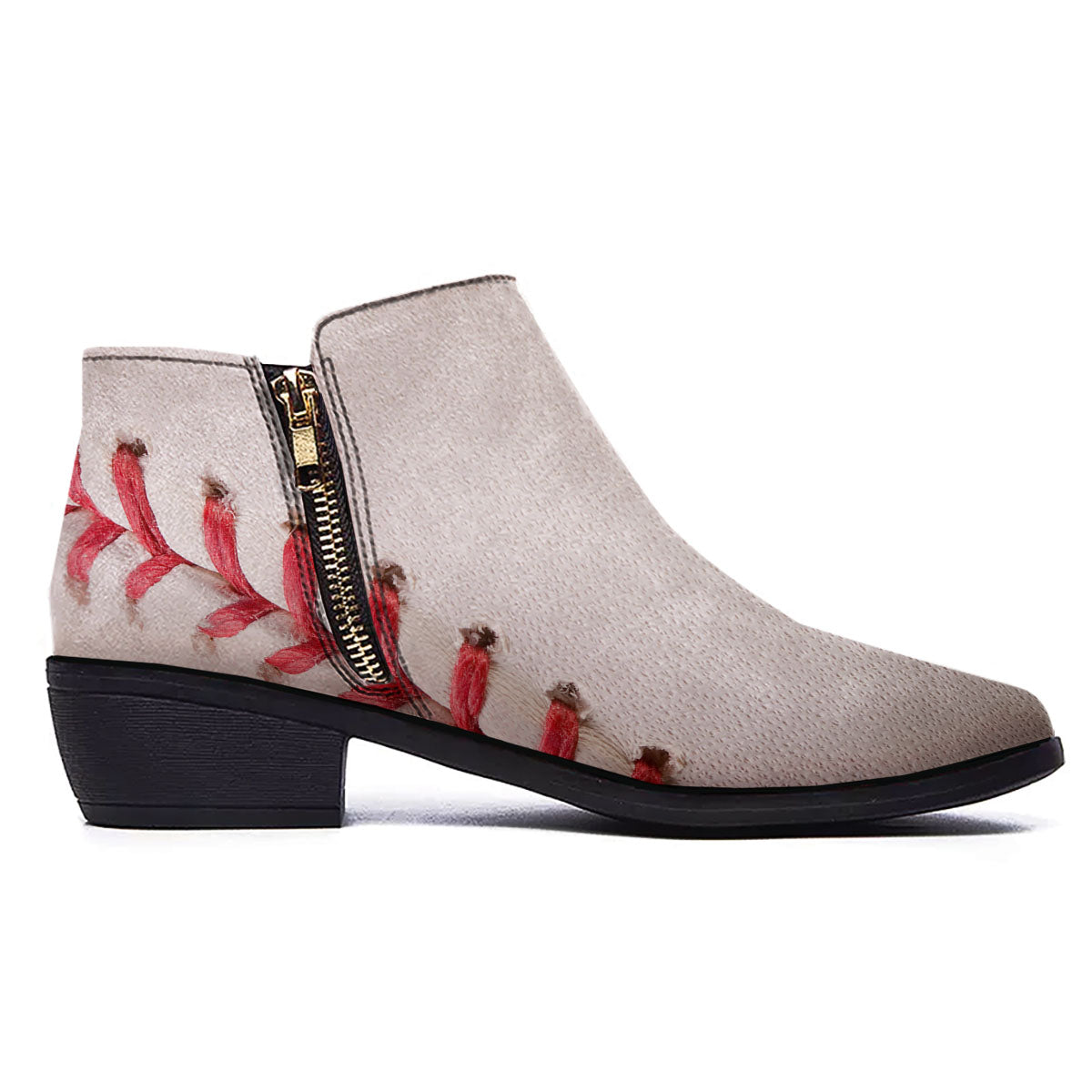 Stitching Baseball Print Ankle Boots-grizzshop