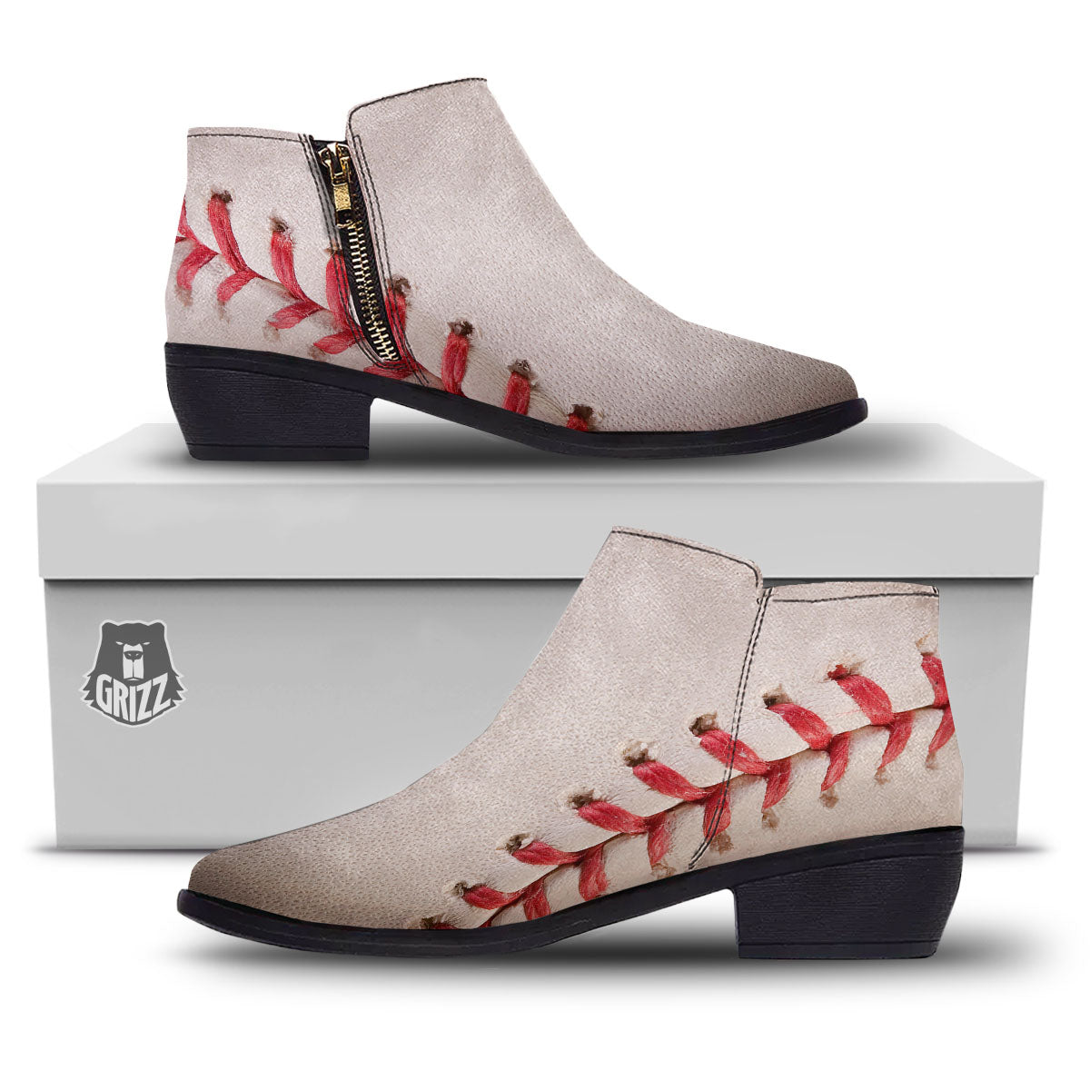 Stitching Baseball Print Ankle Boots-grizzshop