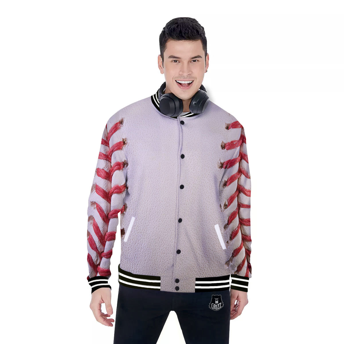 Stitching Baseball Print Baseball Jacket-grizzshop