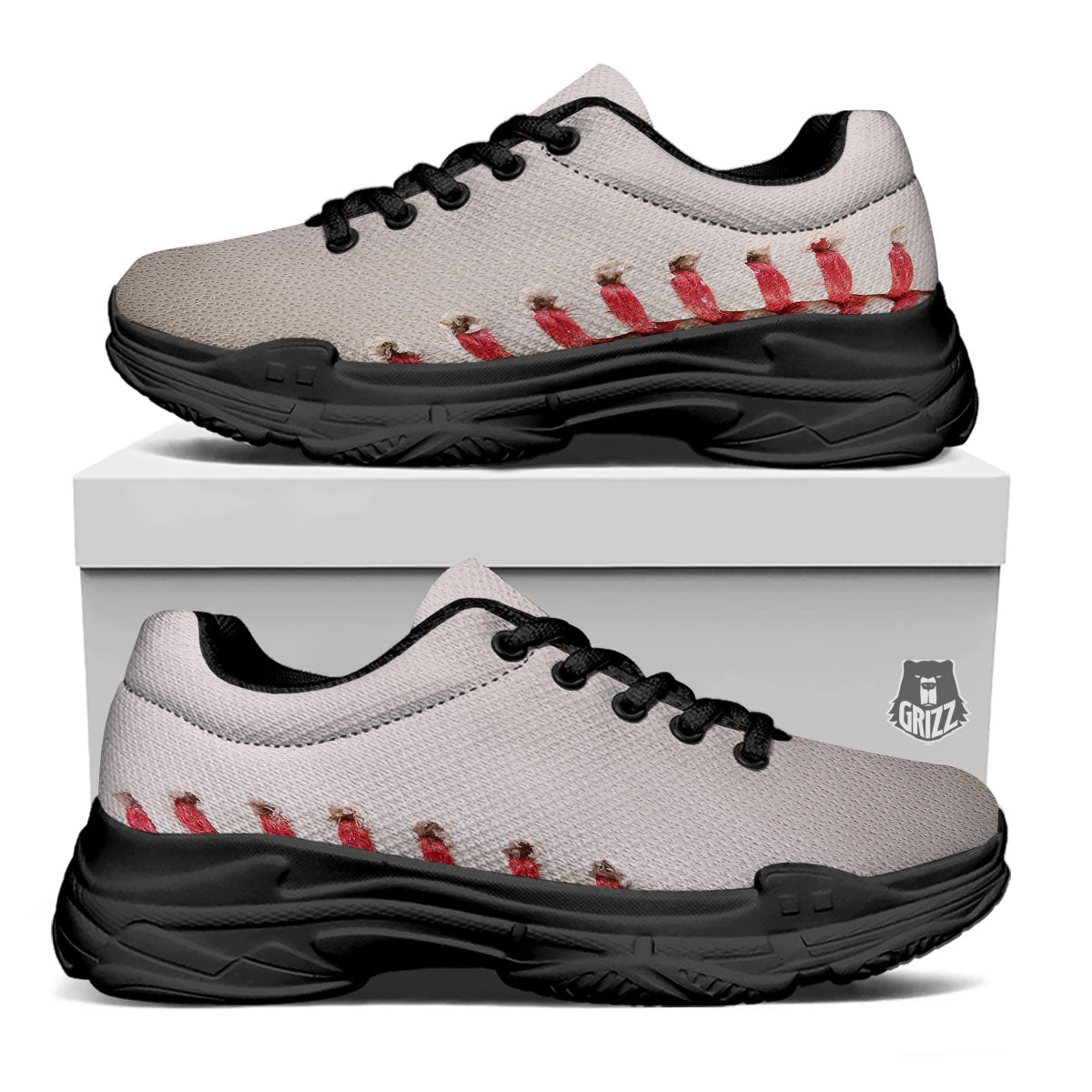 Stitching Baseball Print Black Chunky Shoes-grizzshop