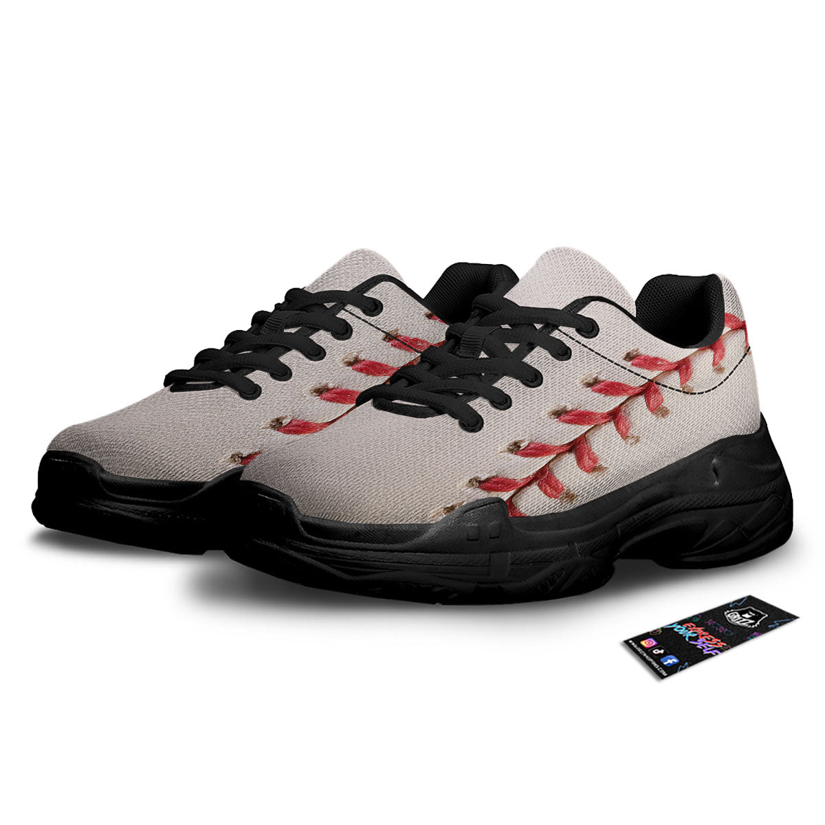 Stitching Baseball Print Black Chunky Shoes-grizzshop