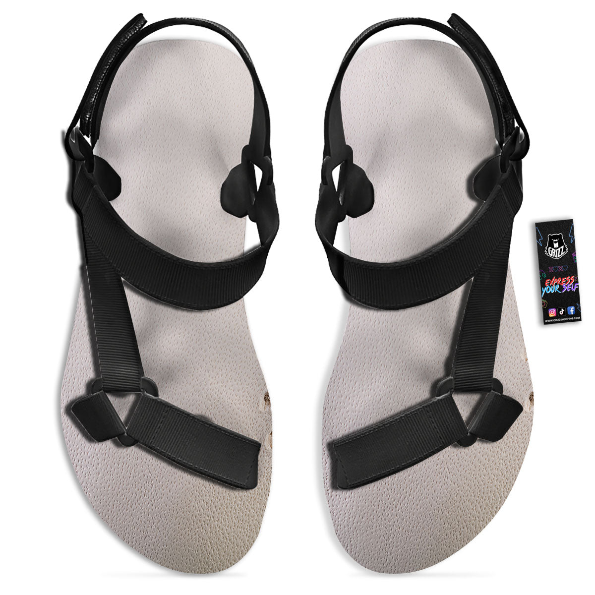 Stitching Baseball Print Black Open Toe Sandals-grizzshop