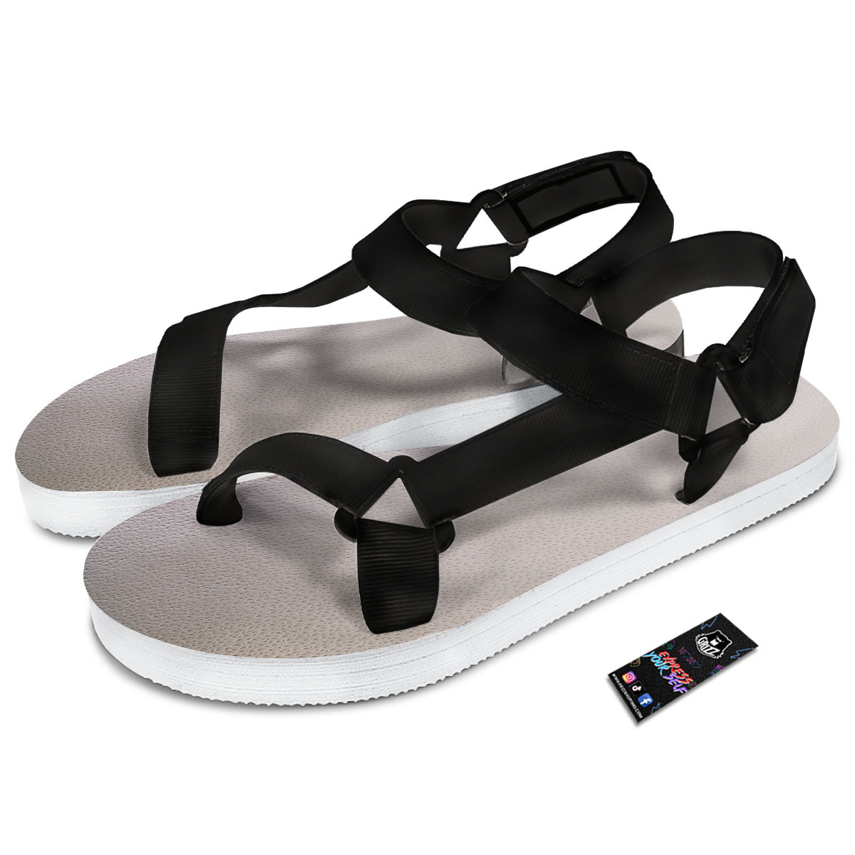 Stitching Baseball Print Black Open Toe Sandals-grizzshop