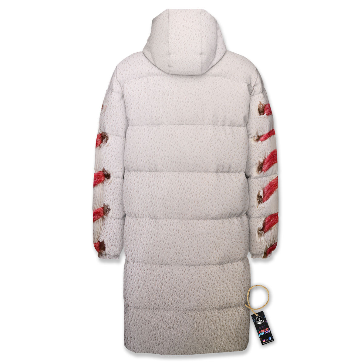 Stitching Baseball Print Long Down Jacket-grizzshop