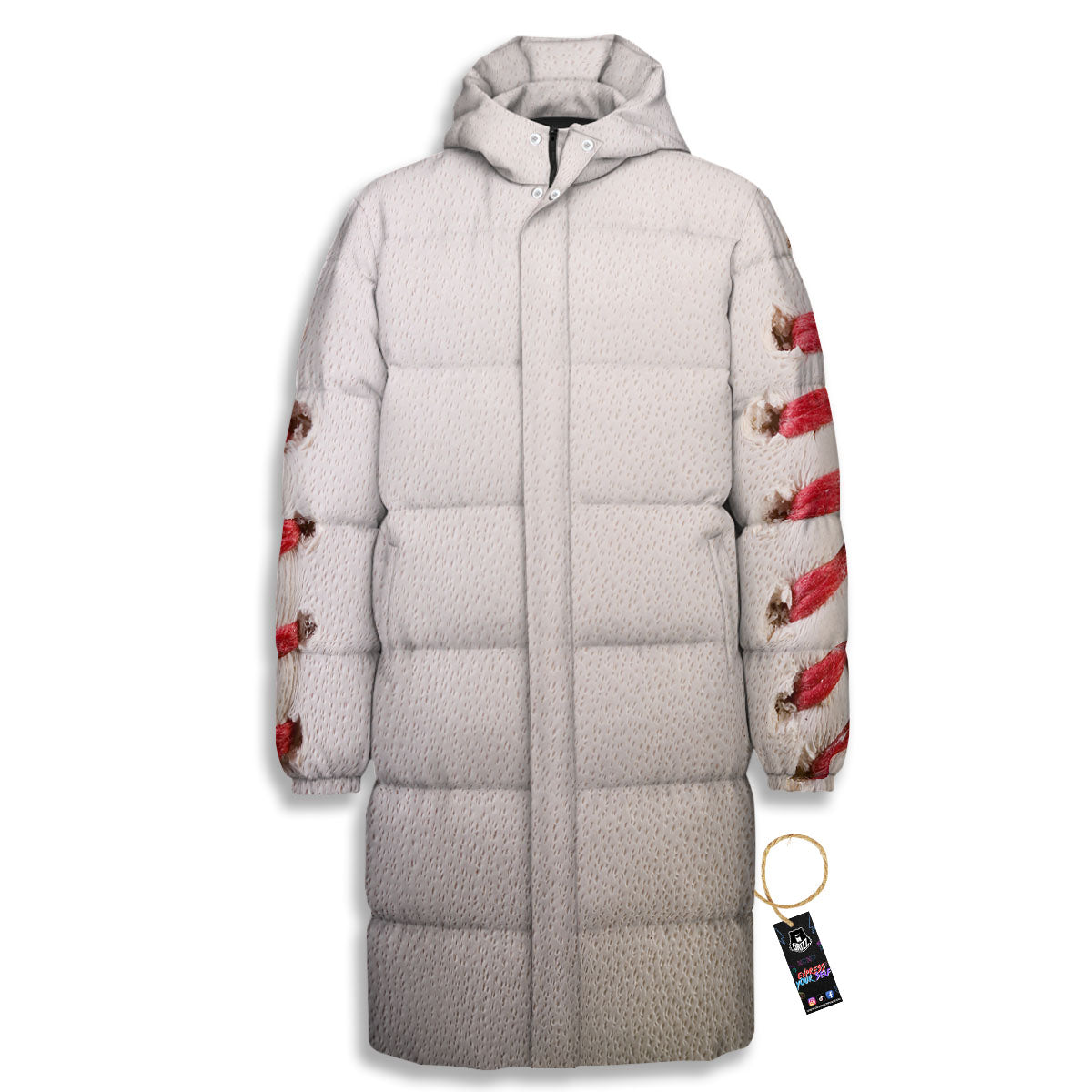Stitching Baseball Print Long Down Jacket-grizzshop