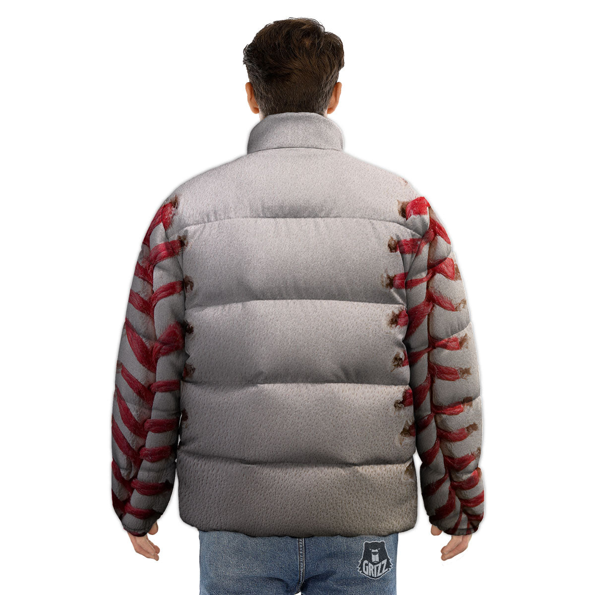 Stitching Baseball Print Puffer Jacket-grizzshop