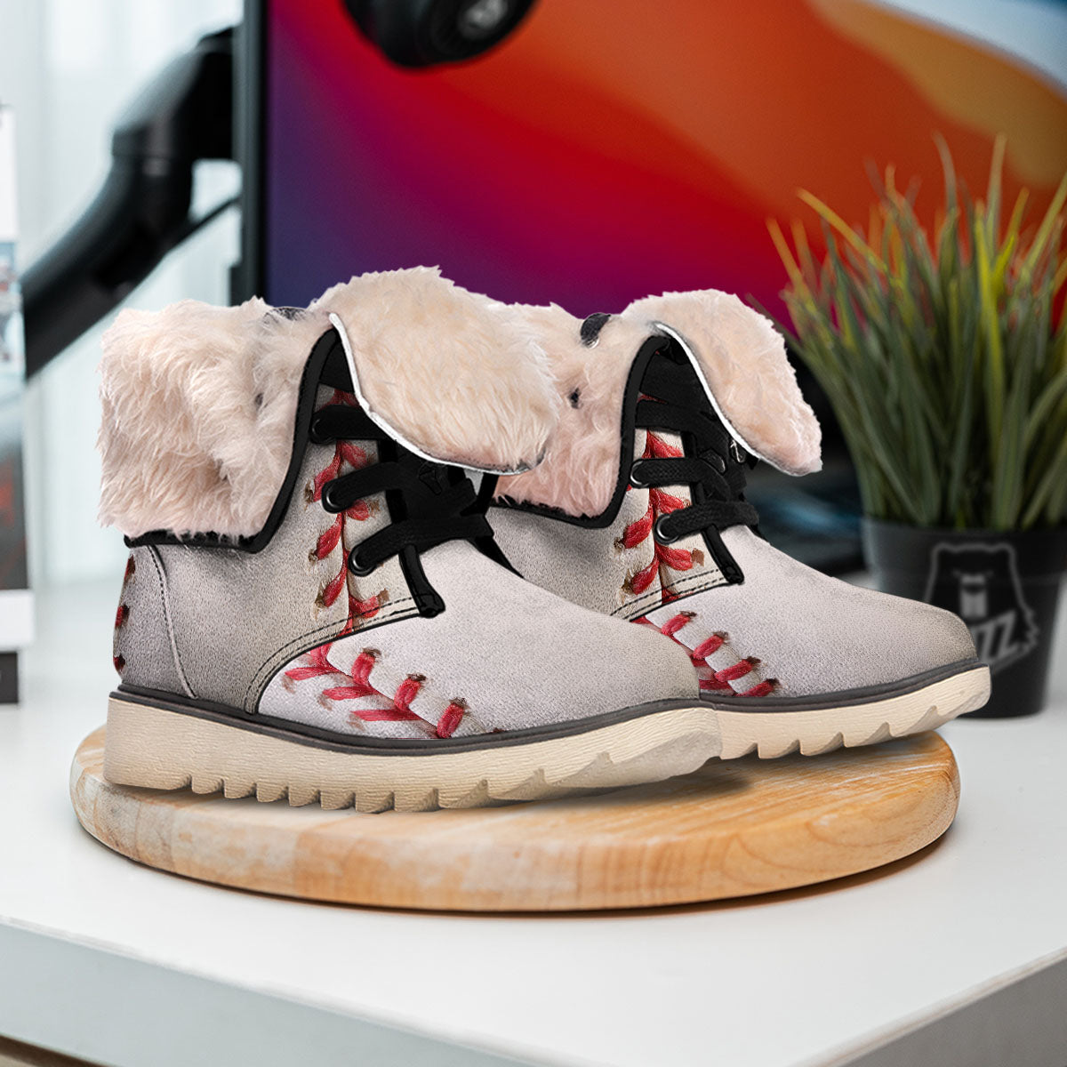 Stitching Baseball Print Snow Boots-grizzshop