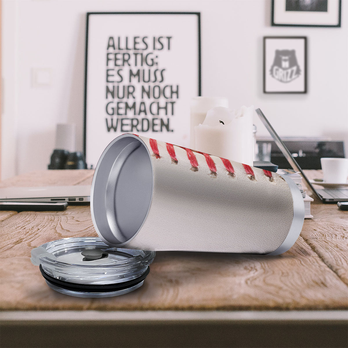 Stitching Baseball Print Tumbler-grizzshop