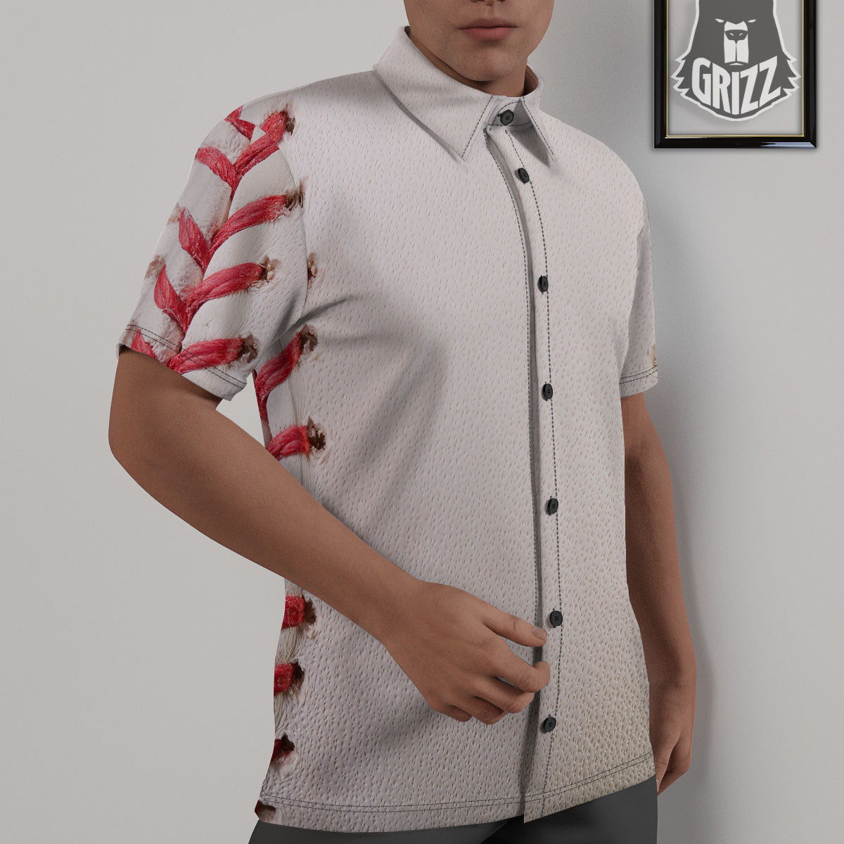 Stitching Baseball Print Untucked Shirts-grizzshop