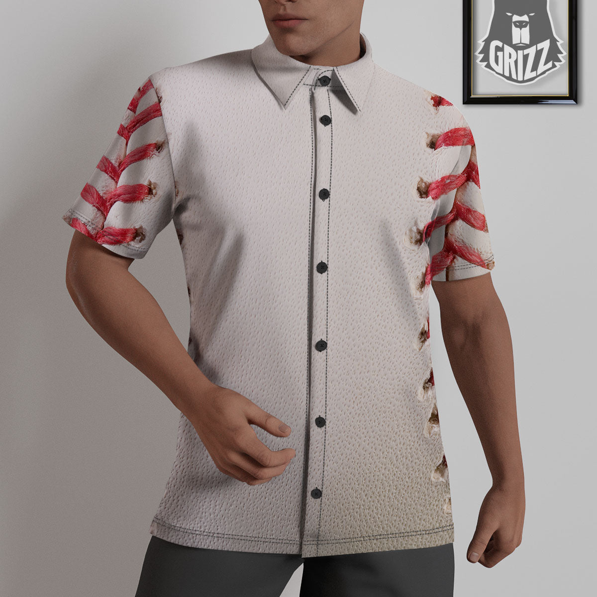 Stitching Baseball Print Untucked Shirts-grizzshop