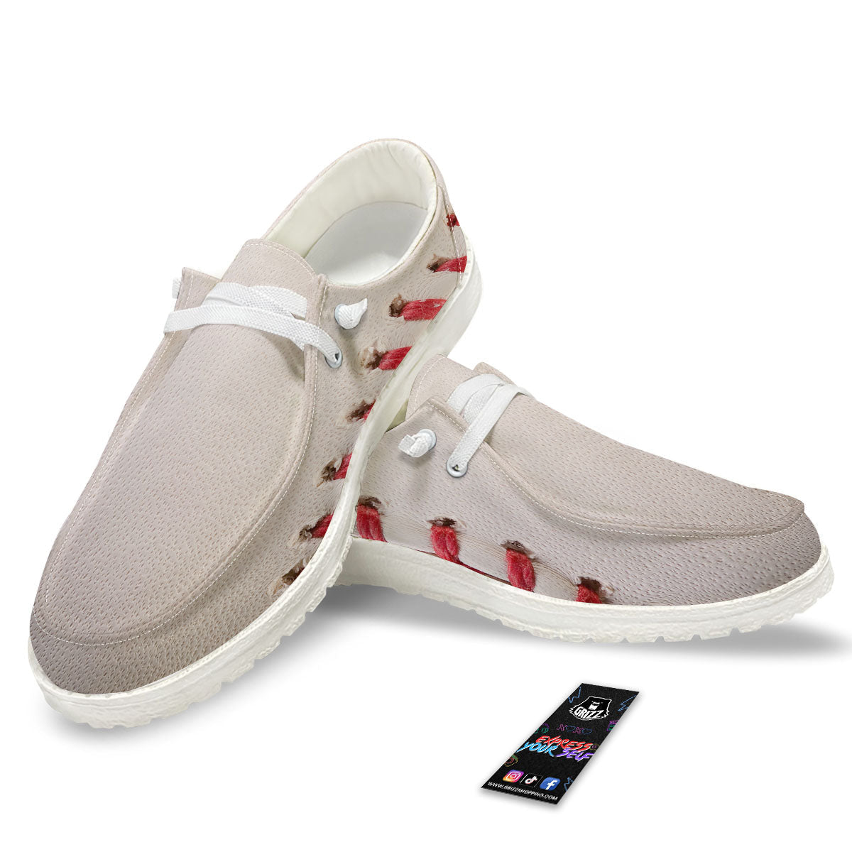 Stitching Baseball Print White Loafers-grizzshop