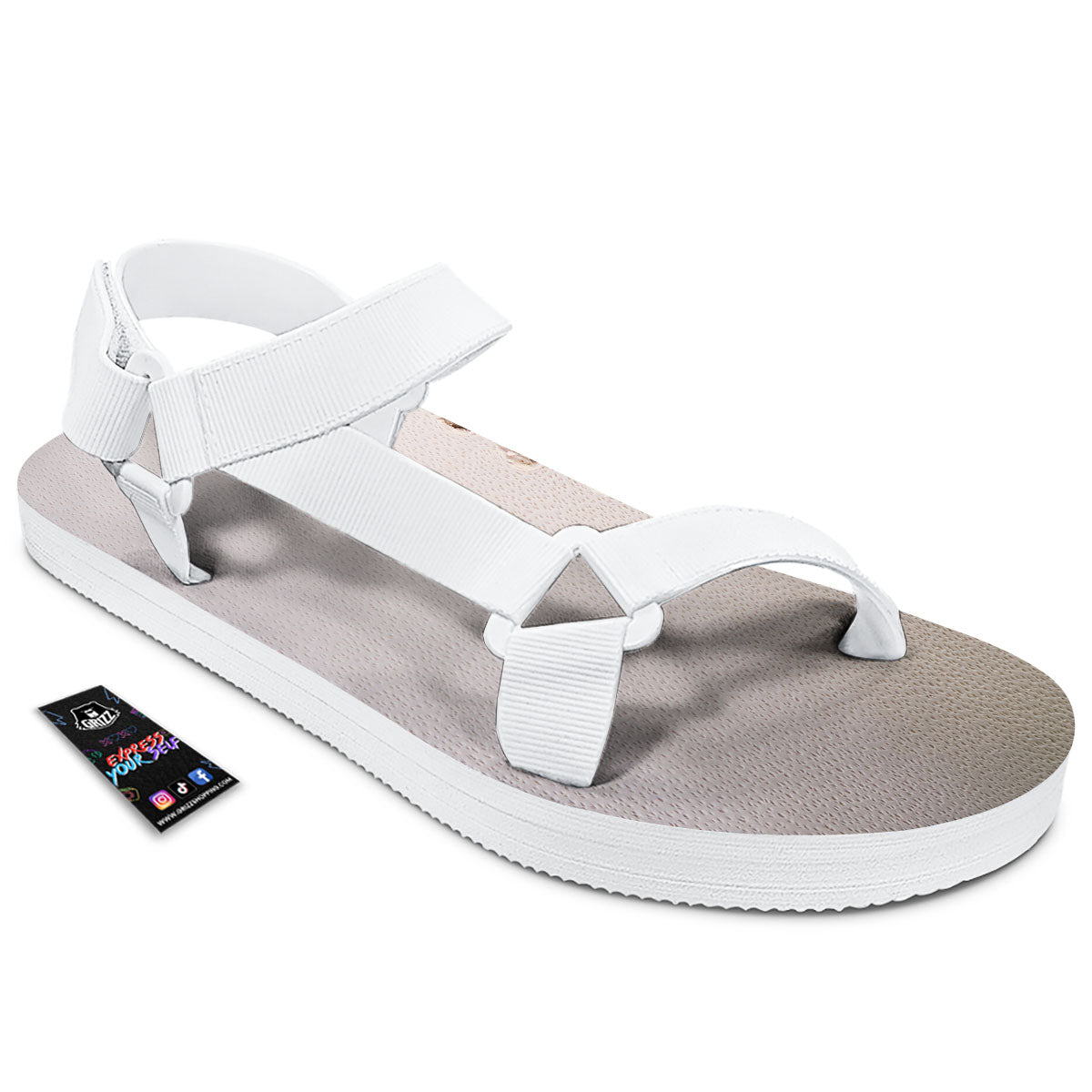 Stitching Baseball Print White Open Toe Sandals-grizzshop