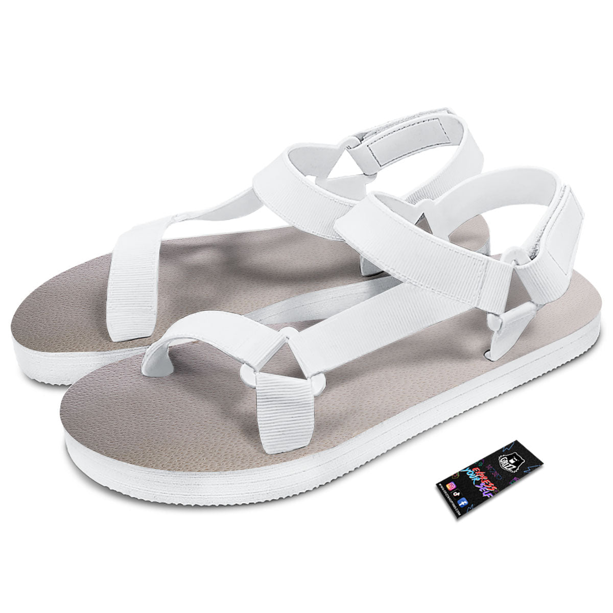 Stitching Baseball Print White Open Toe Sandals-grizzshop