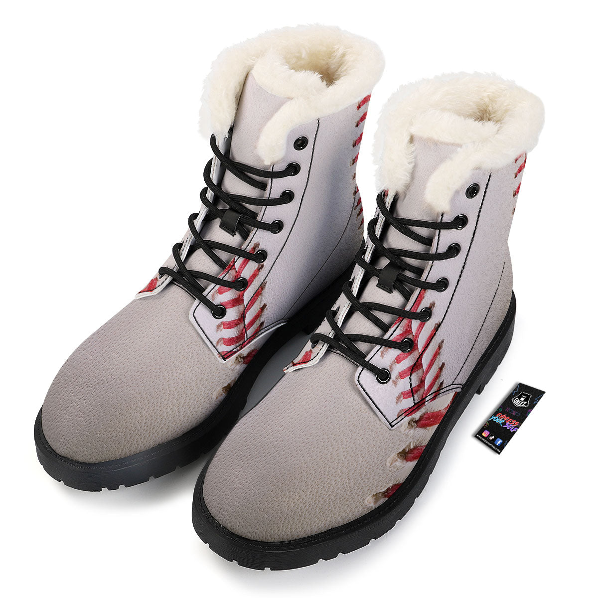 Stitching Baseball Print Winter Boots-grizzshop
