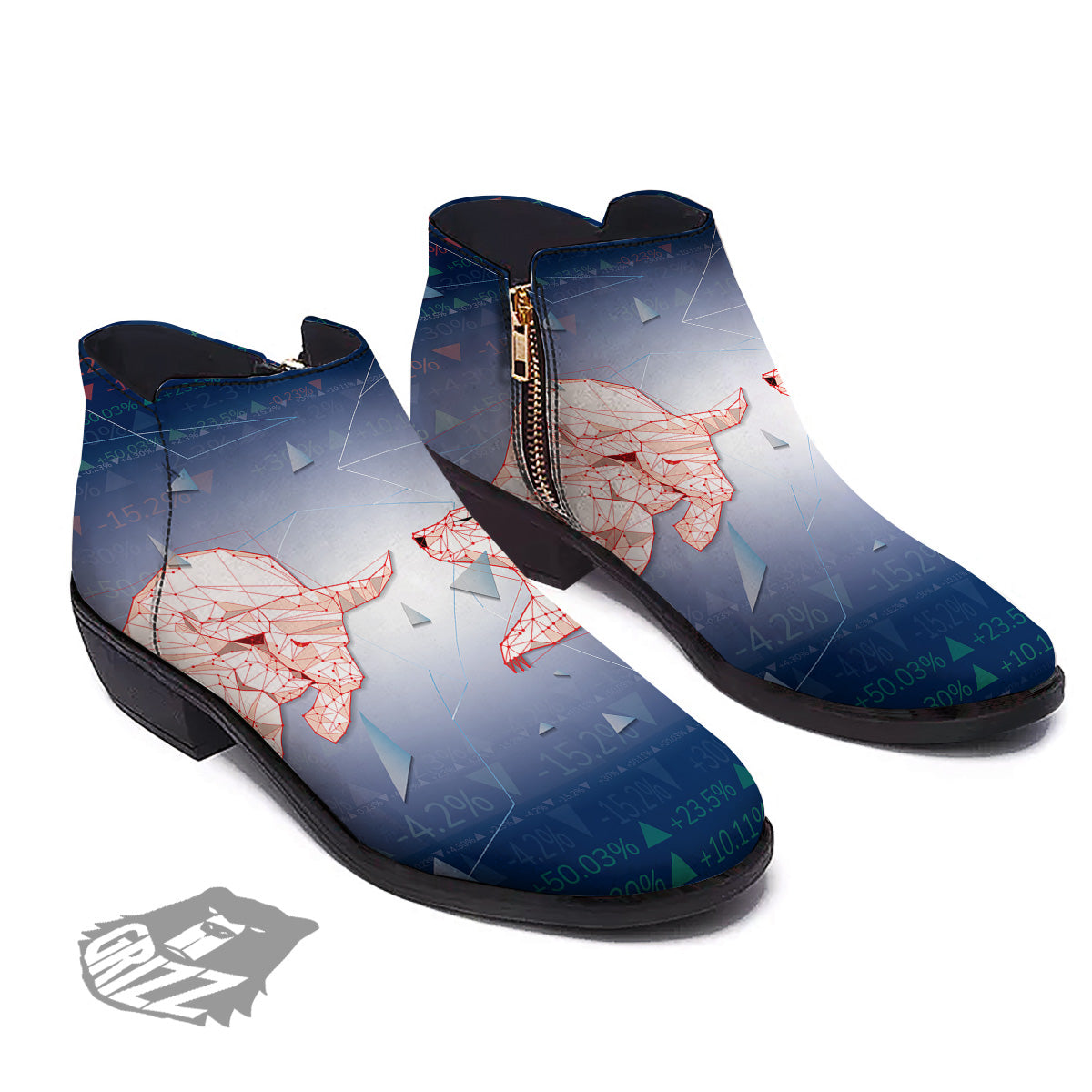 Stock Market Bear And Bull Print Ankle Boots-grizzshop