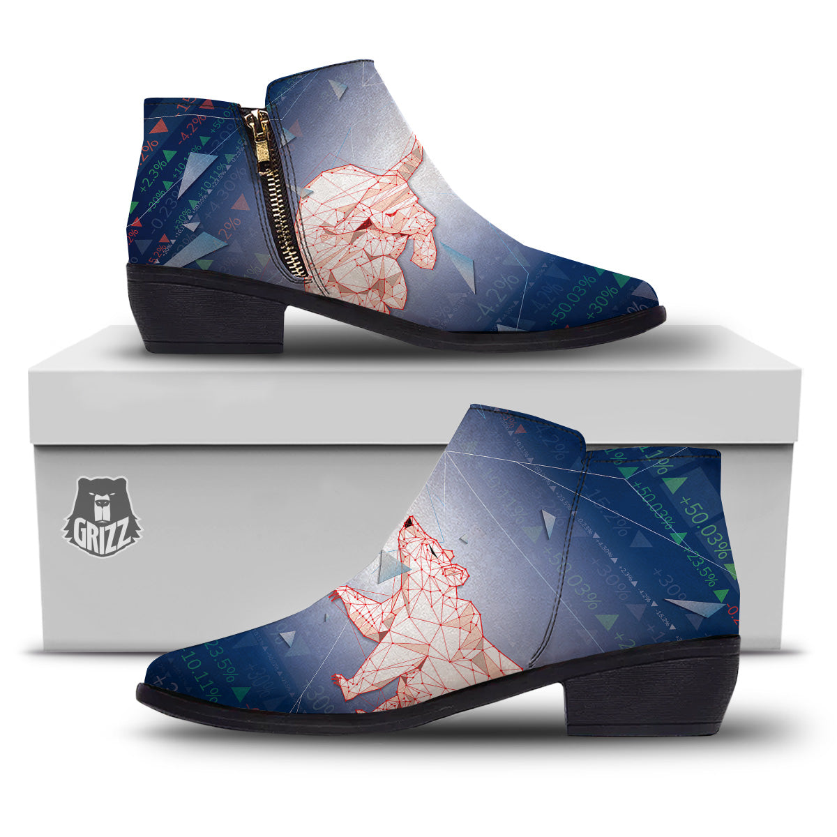 Stock Market Bear And Bull Print Ankle Boots-grizzshop