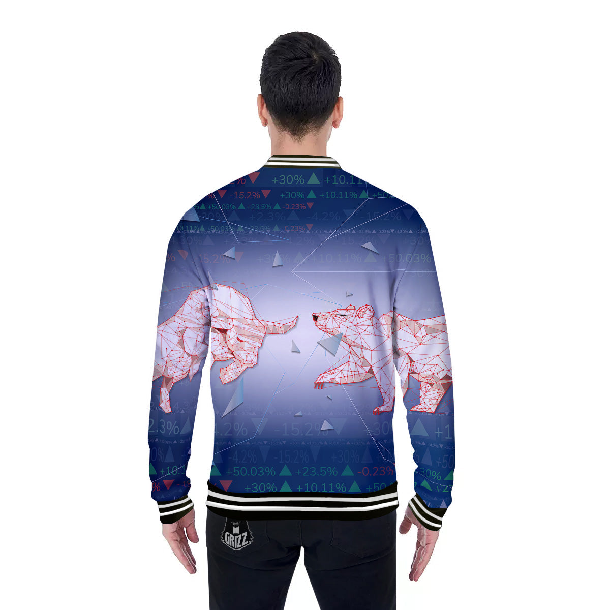 Stock Market Bear And Bull Print Baseball Jacket-grizzshop