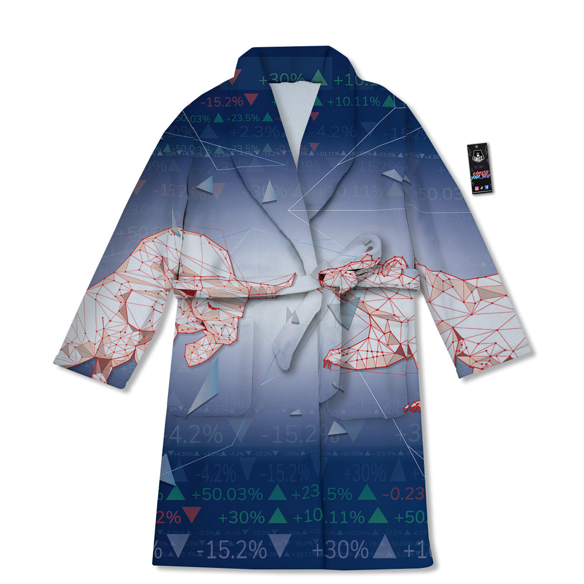 Stock Market Bear And Bull Print Bathrobe-grizzshop