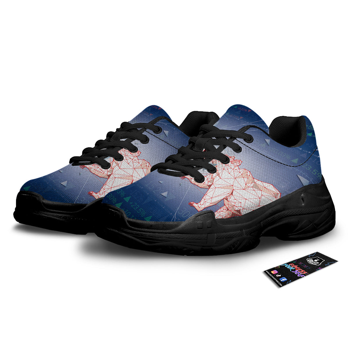 Stock Market Bear And Bull Print Black Chunky Shoes-grizzshop