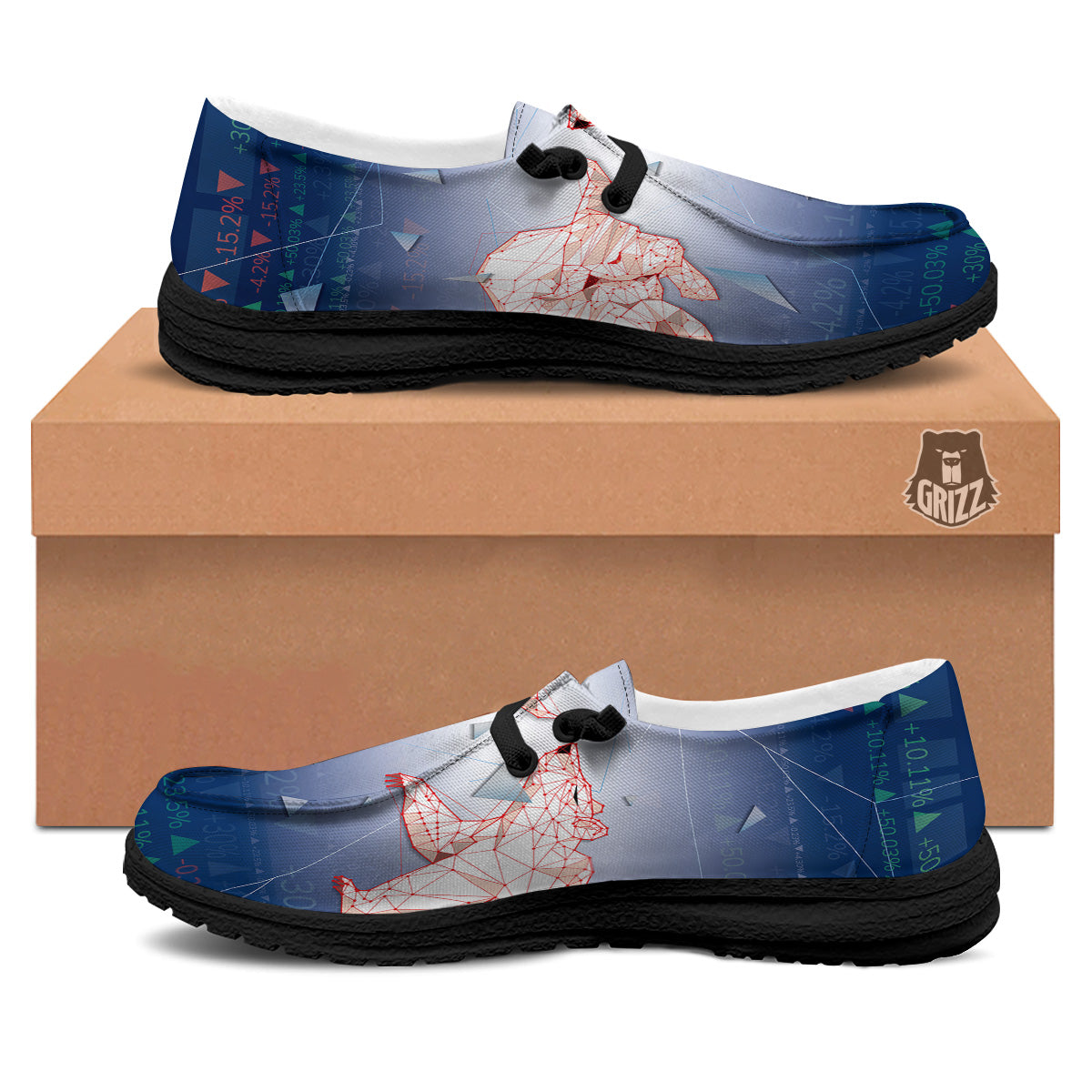Stock Market Bear And Bull Print Black Loafers-grizzshop