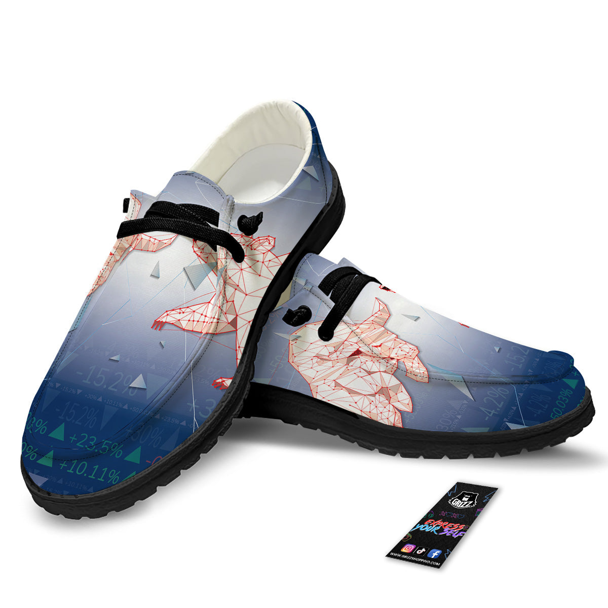 Stock Market Bear And Bull Print Black Loafers-grizzshop