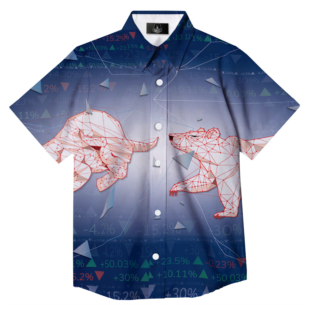 Stock Market Bear And Bull Print Button Up Shirt-grizzshop