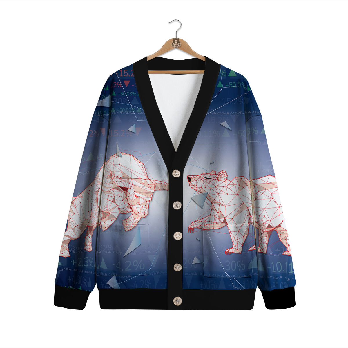 Stock Market Bear And Bull Print Cardigan-grizzshop
