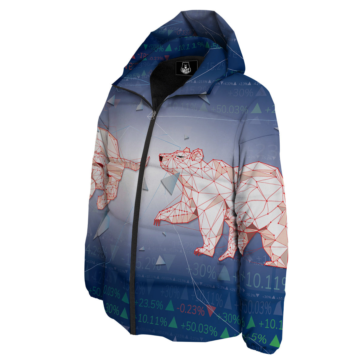 Stock Market Bear And Bull Print Down Jacket-grizzshop
