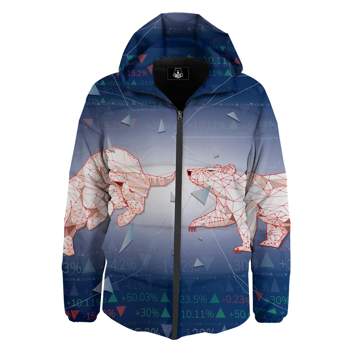 Stock Market Bear And Bull Print Down Jacket-grizzshop