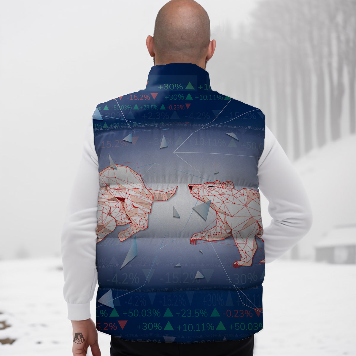 Stock Market Bear And Bull Print Down Vest