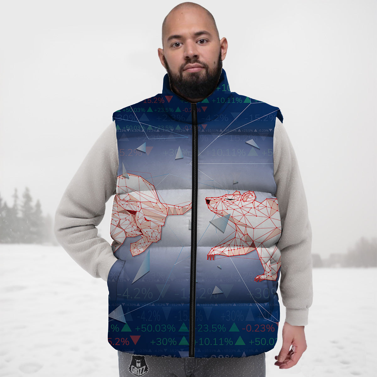Stock Market Bear And Bull Print Down Vest