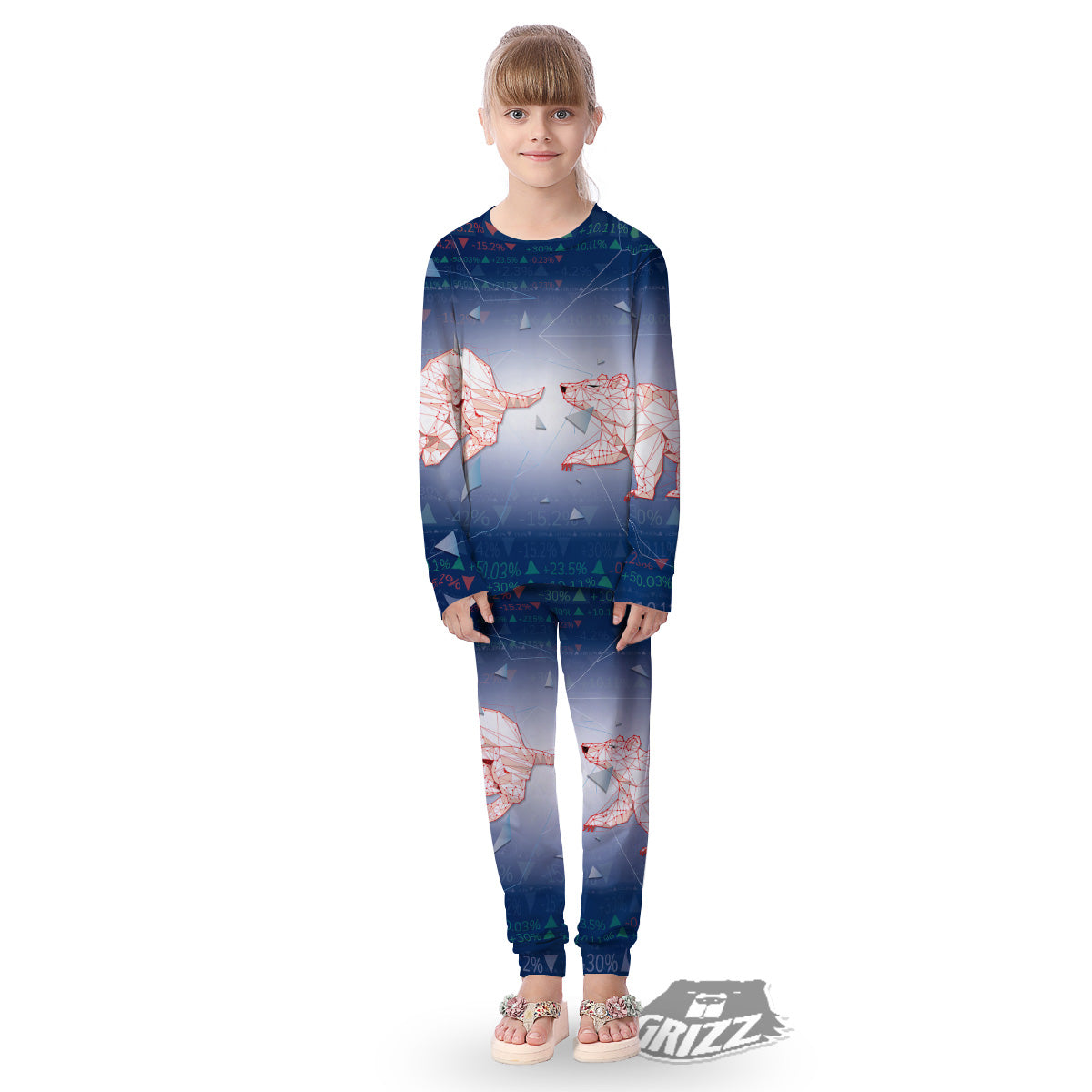 Stock Market Bear And Bull Print Kid's Pajamas-grizzshop