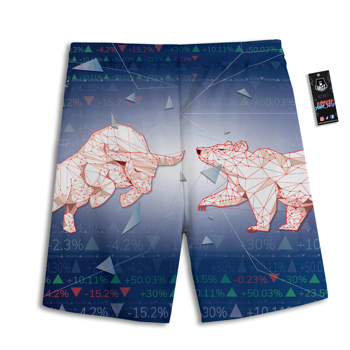 Stock Market Bear And Bull Print Men's Athletic Shorts
