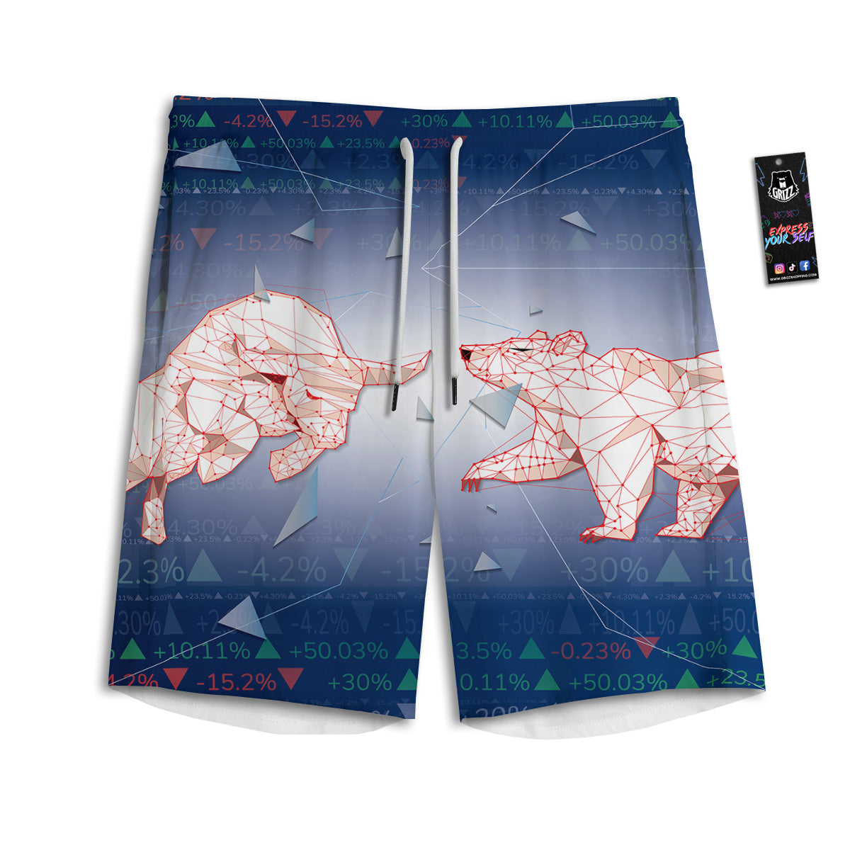 Stock Market Bear And Bull Print Men's Athletic Shorts