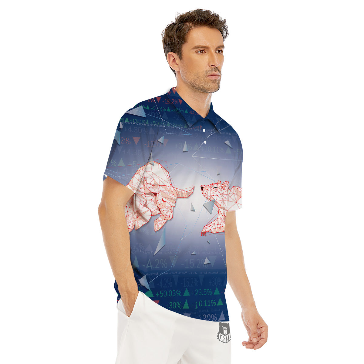 Stock Market Bear And Bull Print Men's Golf Shirts-grizzshop