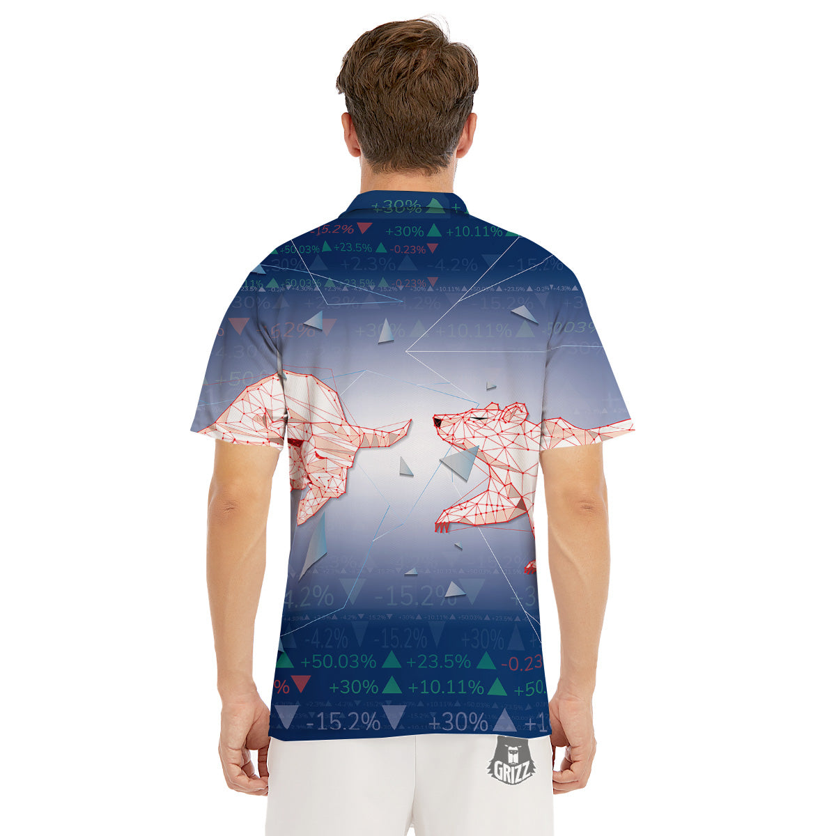 Stock Market Bear And Bull Print Men's Golf Shirts-grizzshop