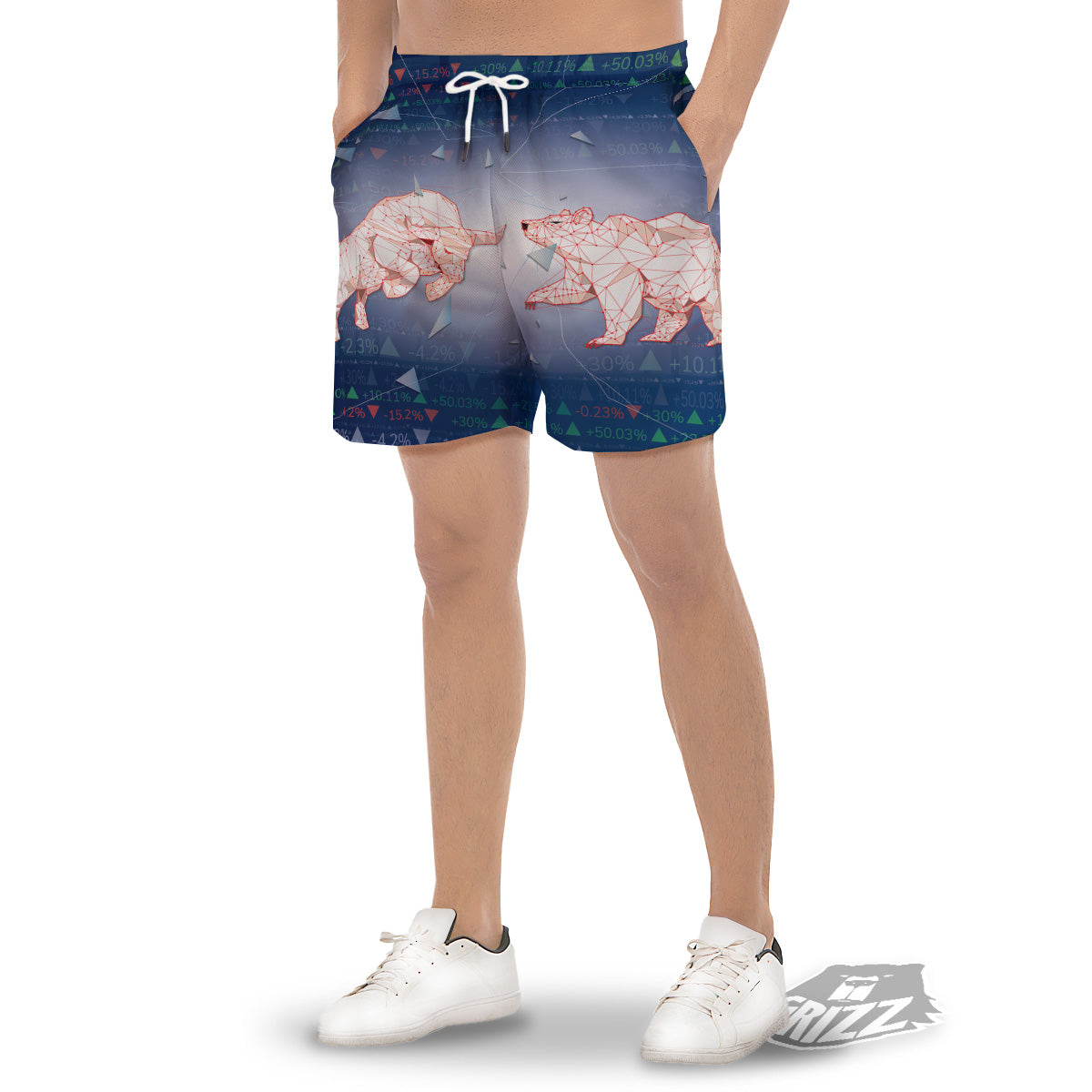 Stock Market Bear And Bull Print Men's Gym Shorts-grizzshop